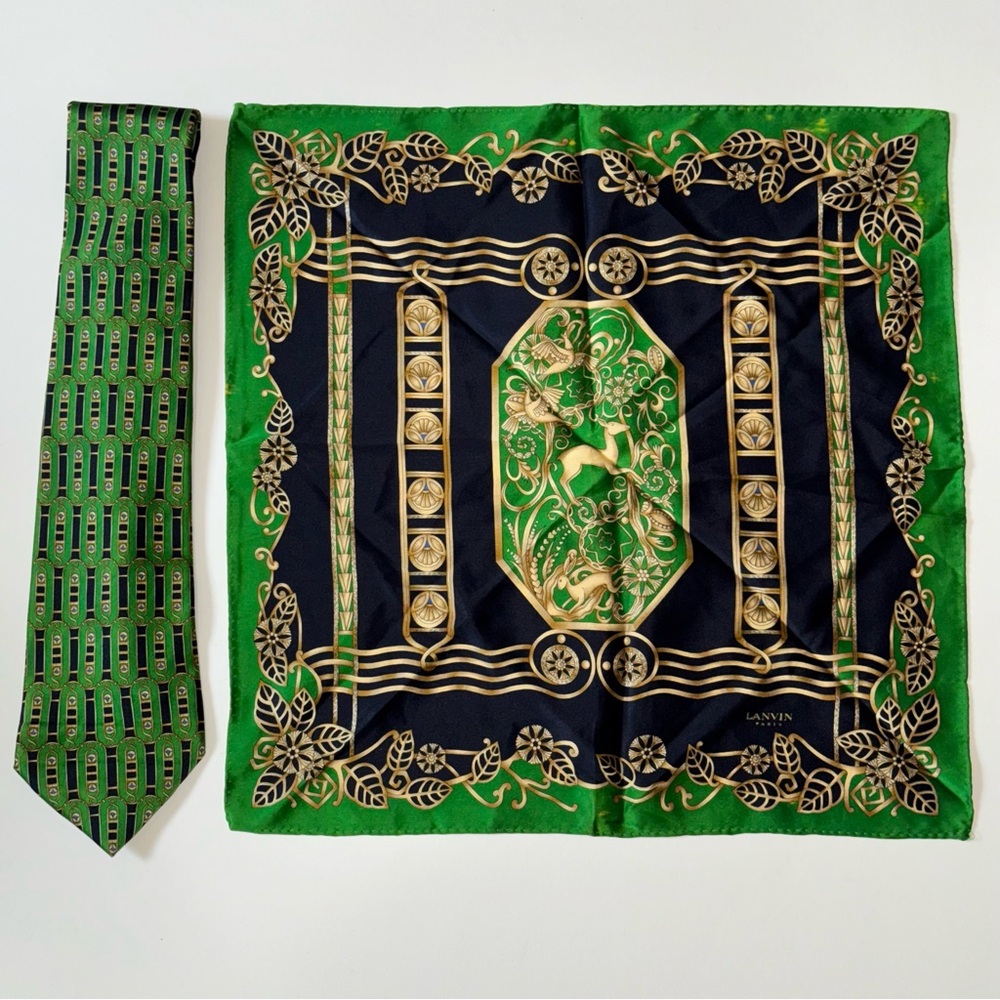 Lanvin Vintage 90s Silk Tie and Pocket Square (Made in France)
